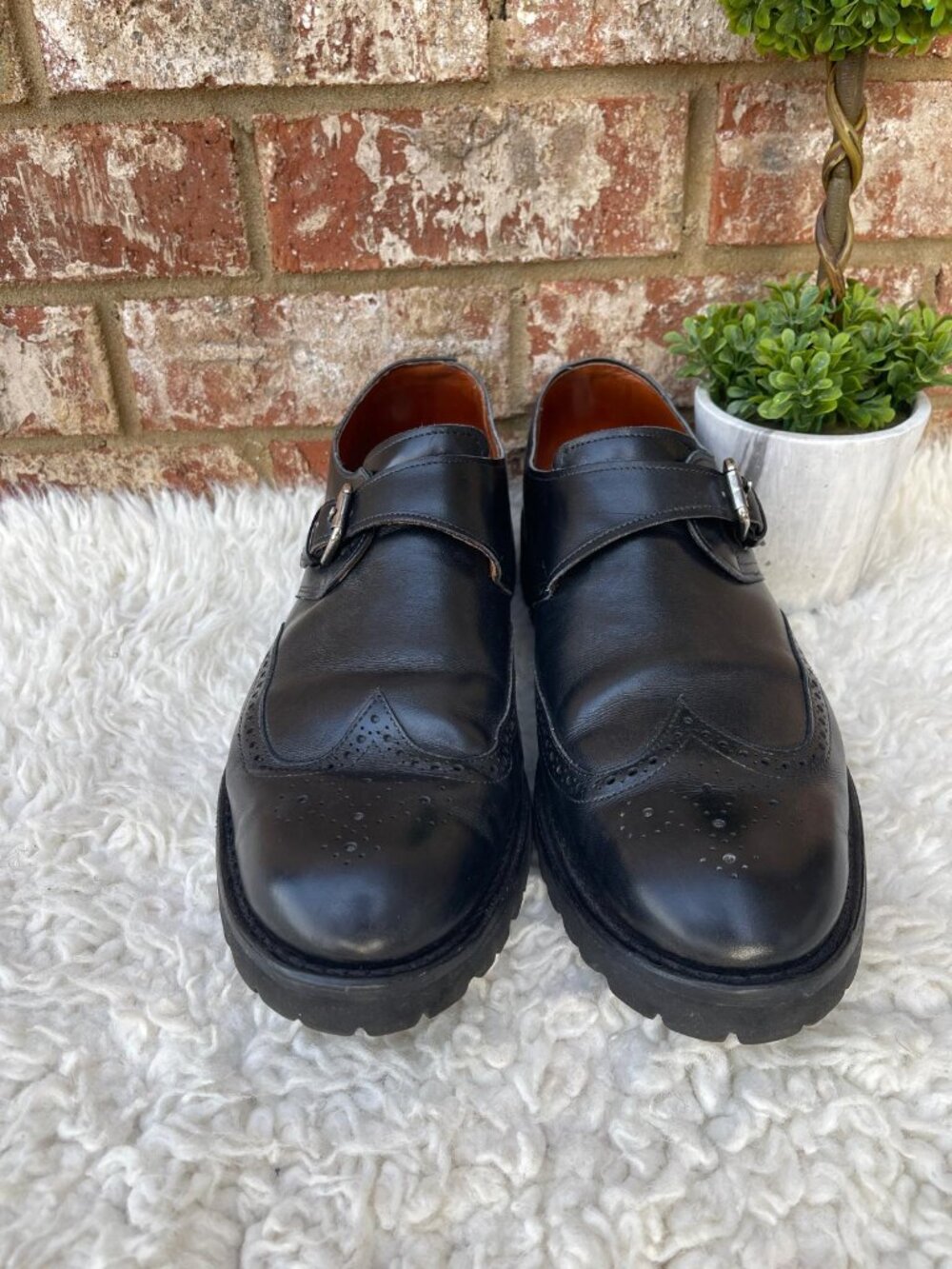 Allen Edmonds Tate black leather monk strap wingtip shoes Sizee 13